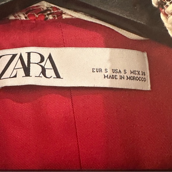Zara Red Plaid Tweed Jacket Blazer Size S - Picture 4 of 4